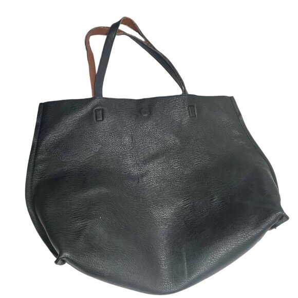 Large Black/Brown reversibleLeather Tote Bag 19x16 Inches 82c - Picture 1 of 15